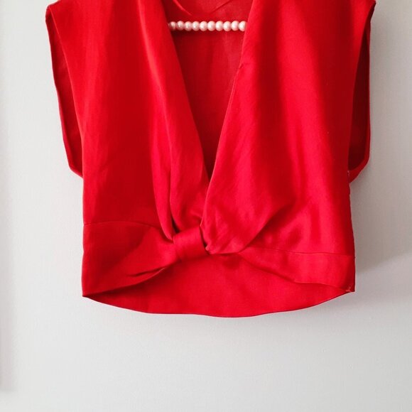 NWOT Zara red satin-effect linen blend plunge neckline sleeveless crop top, XS - Picture 13 of 13